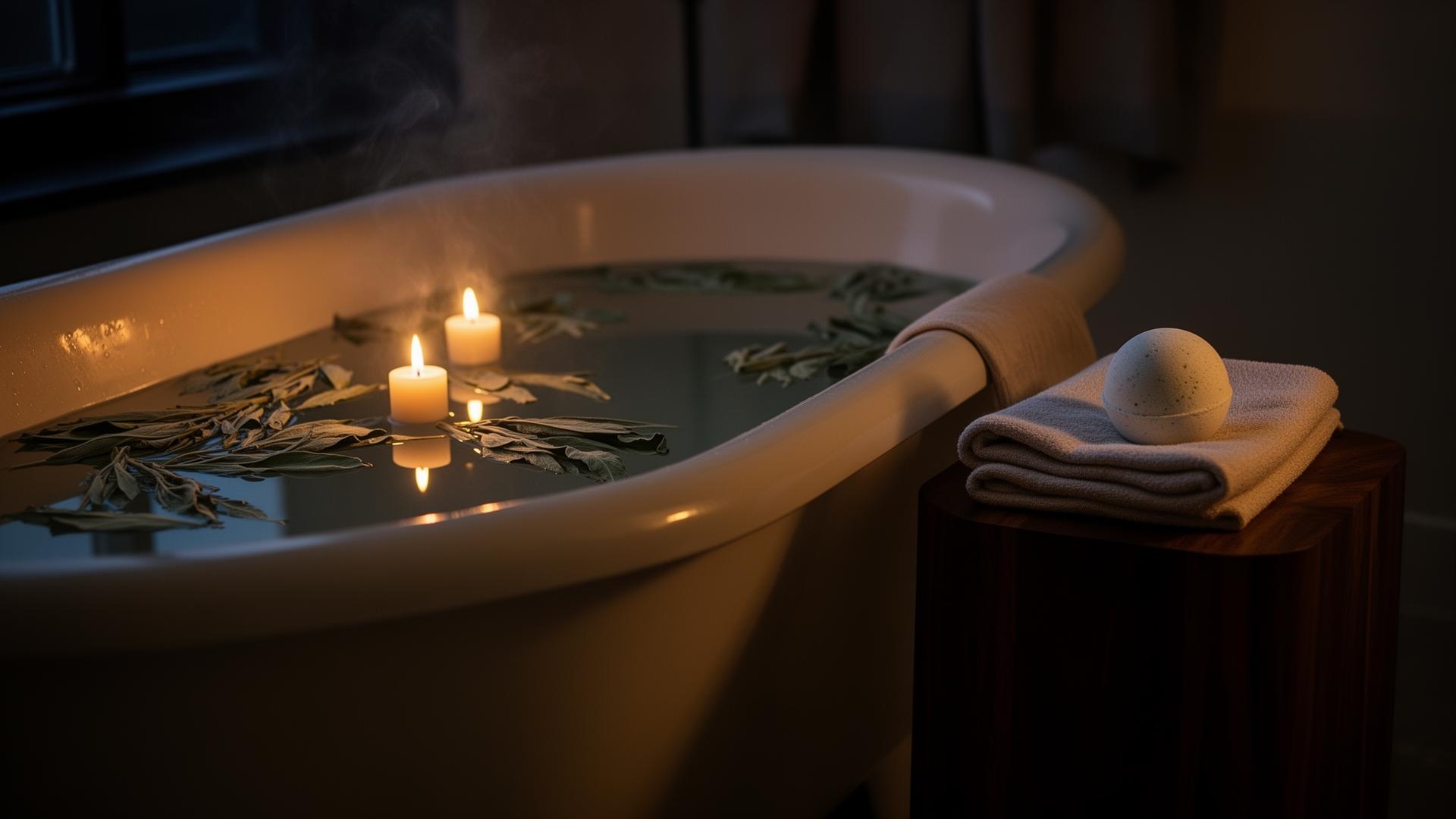 A serene candlelit evening bath